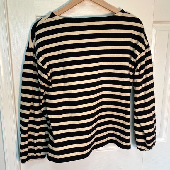 J Crew Mariner Black and Tan Striped 100% Cotton Minimalist Pullover Top Size S - Picture 2 of 6